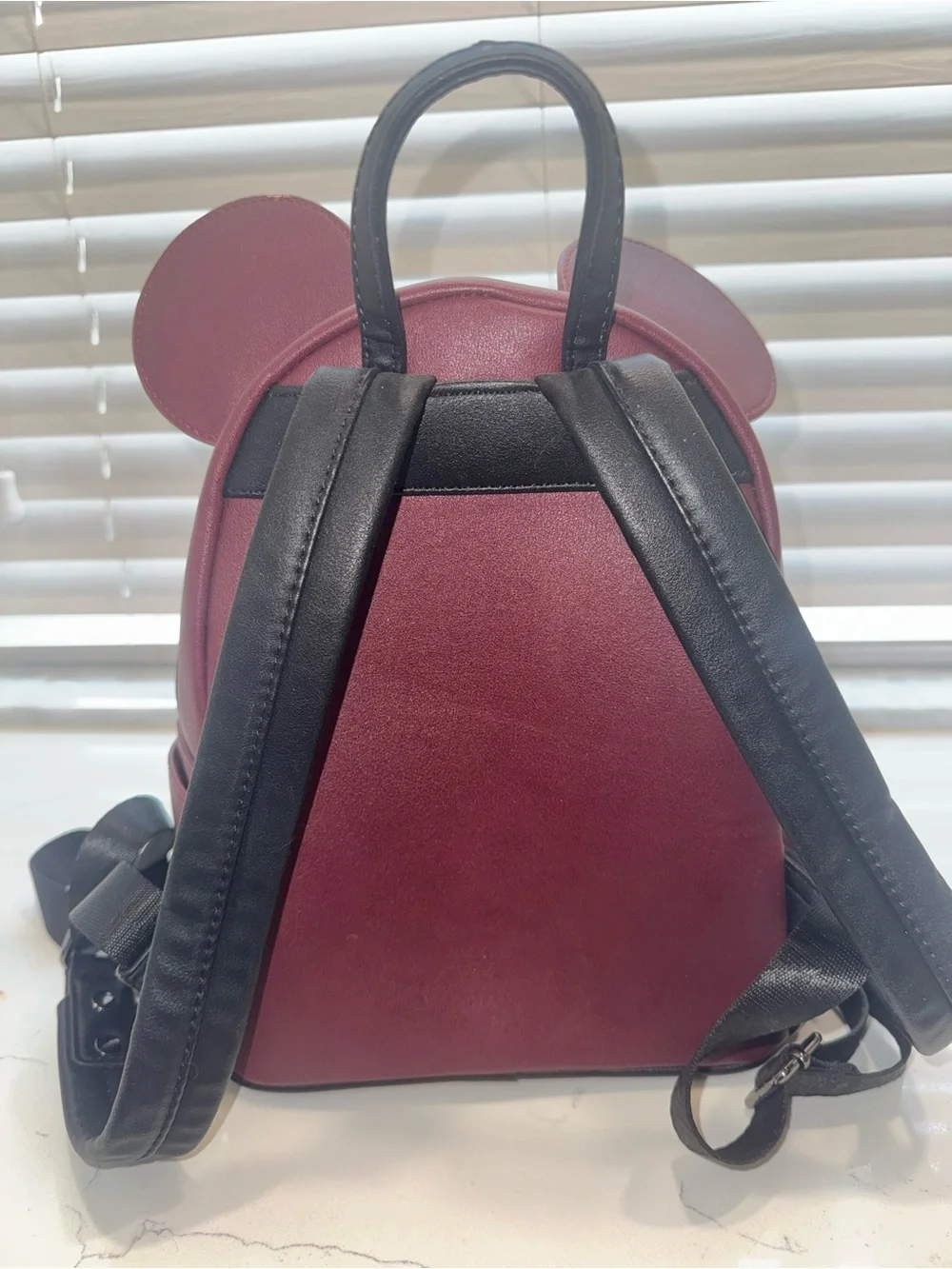 Burgundy Ear Backpack with Black Bow
